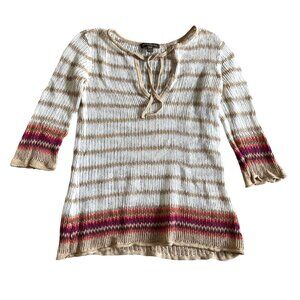 Tommy Bahama Women's Size M 3/4 Striped Knit Tunic Top Sleeves Linen & Cotton